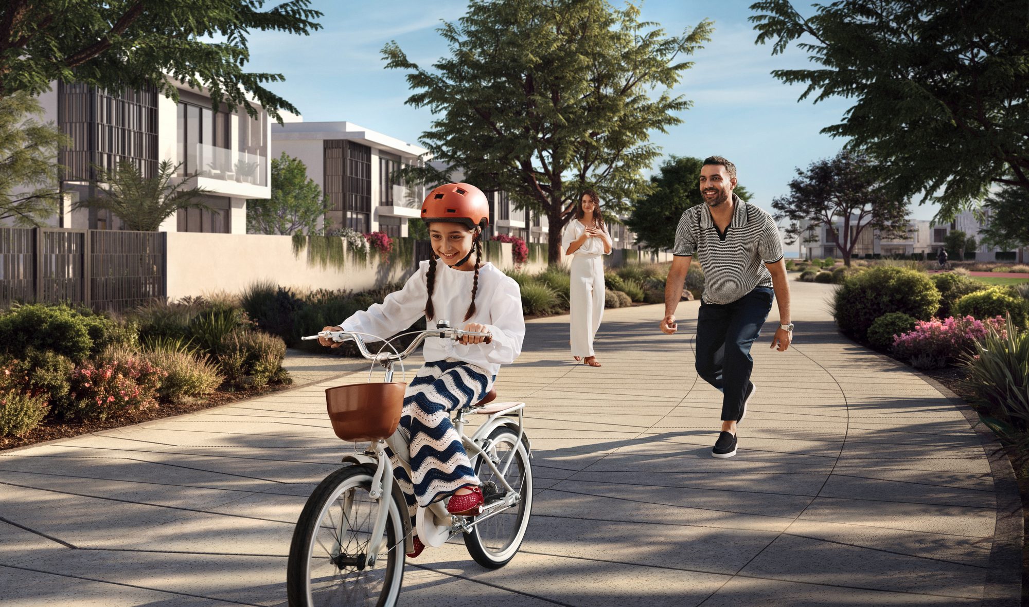 Green corridor cycling and walking paths at Marsa Al Saadiyat — Aldar key visual of the 140 km walkway network