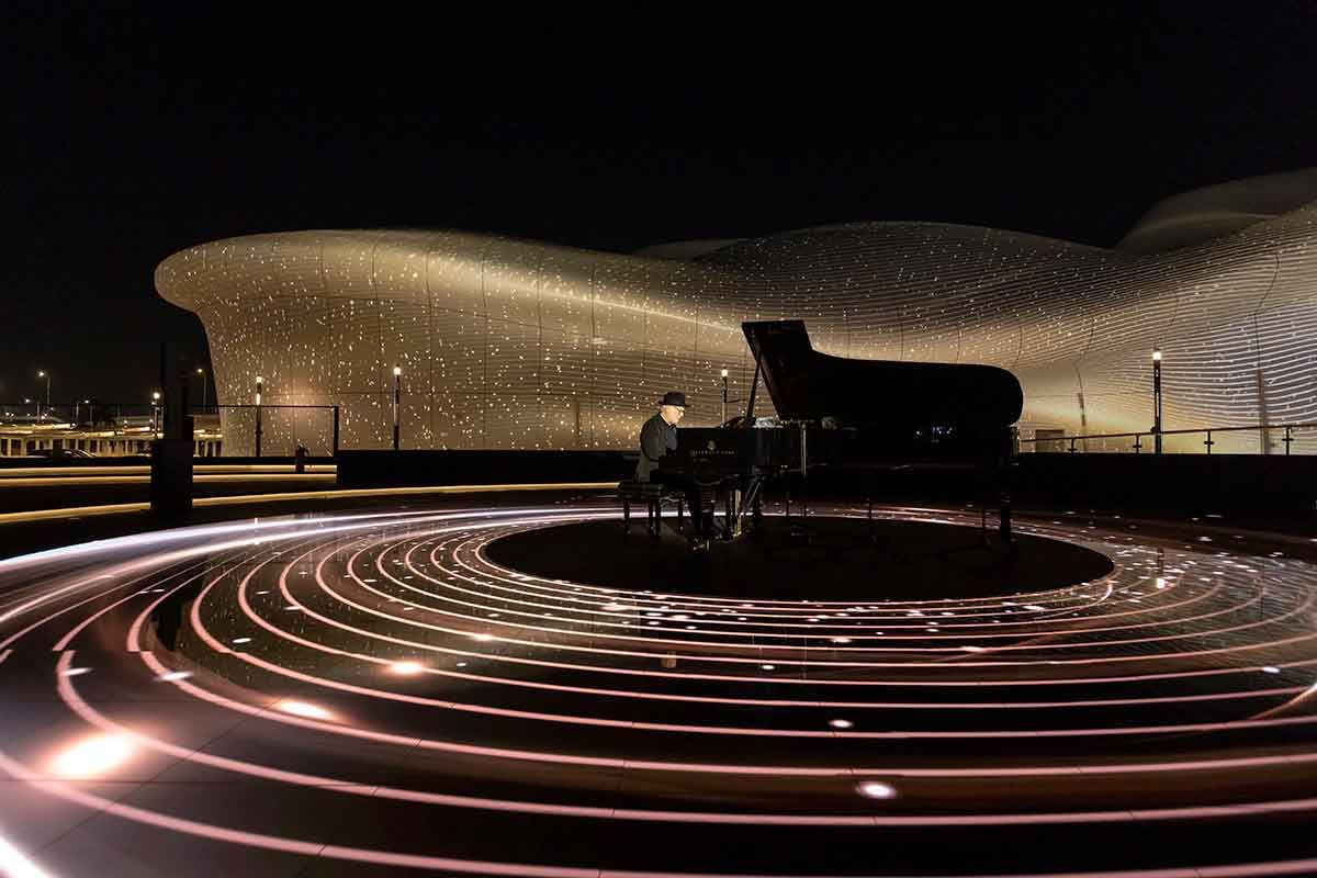 teamLab Phenomena Abu Dhabi building at night